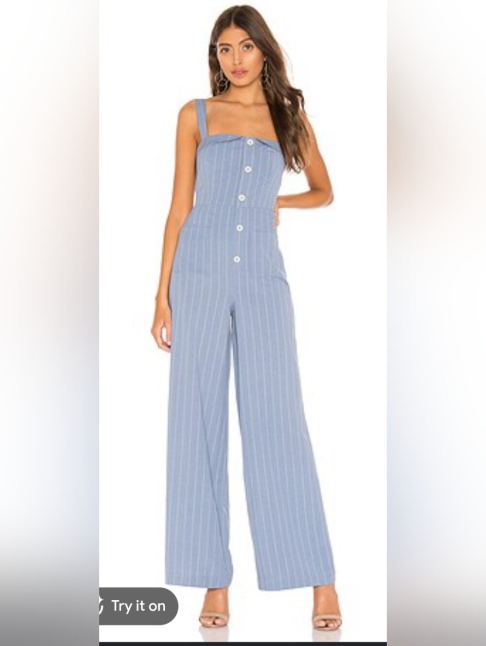 Lovers+Friends Light Blue Pinstripe Wide-Leg Jumpsuit XS